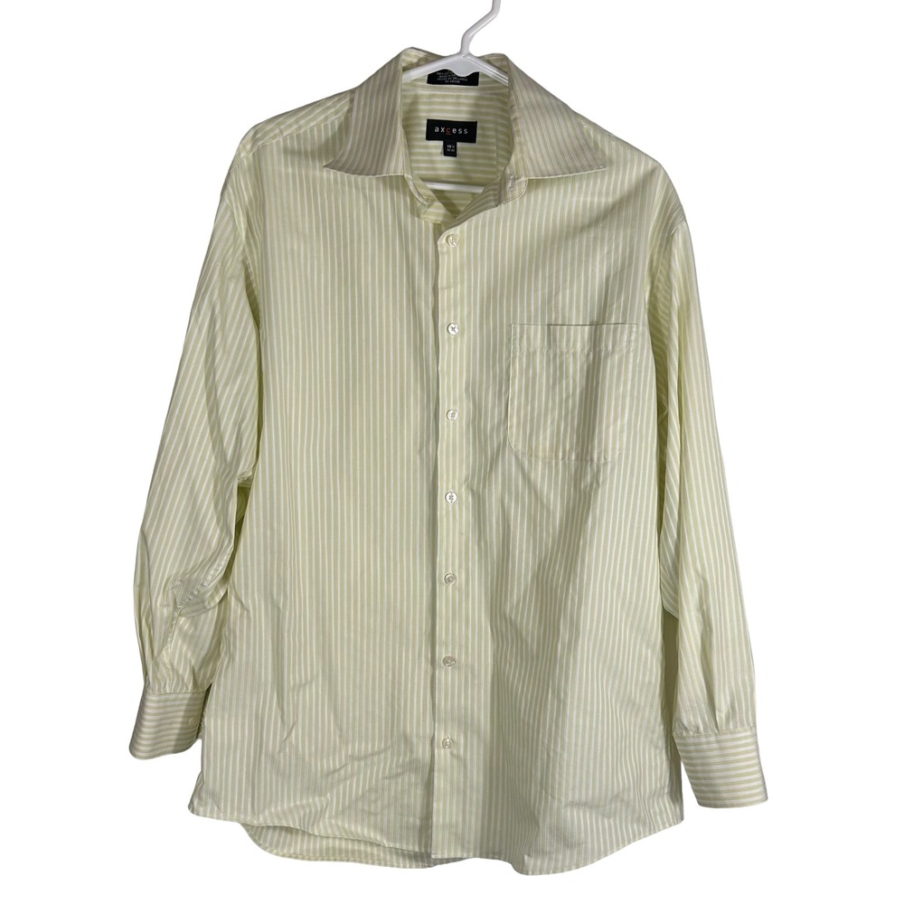 Axcess Mens Dress Shirt 15.5 32-33 Lime Green White Pinstripe No Iron Cotton